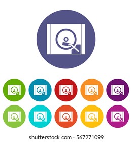 Turntable set icons in different colors isolated on white background
