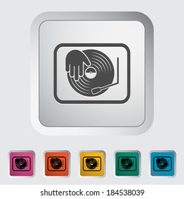 Turntable. Single flat icon on the button. Vector illustration.