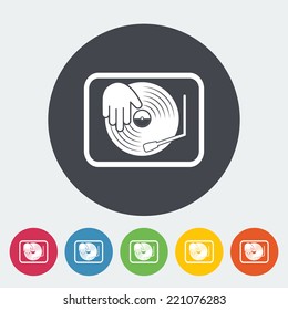 Turntable. Single flat icon on the circle. Vector illustration.
