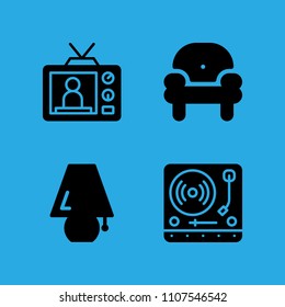 turntable, television, lamp and armchair icons vector in sample icon set for web and graphic design