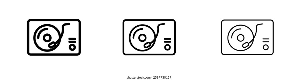 Turntable thin line vector icon set.