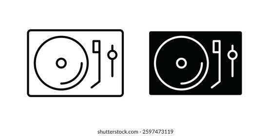 Turntable vector icon set black filled and outlined style.