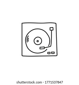 Turntable vector sketch icon in doodle style. Vinyl player sketch on a white background