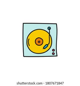 Turntable vector sketch icon in doodle style. Vinyl player sketch on a white background