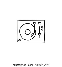 Turntable vector sketch icon in doodle style. Vinyl player sketch on a white background