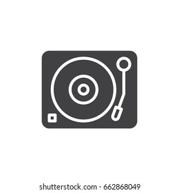 Turntable, vinyl disc player icon vector, filled flat sign, solid pictogram isolated on white. DJ symbol, logo illustration. Pixel perfect