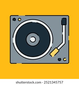 Turntable Vinyl Icon Illustration Flat Design Style Isolated on Yellow Background