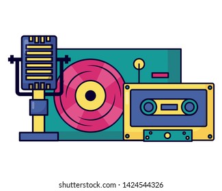 turntable vinyl microphone cassette equipment festival music vector illustration