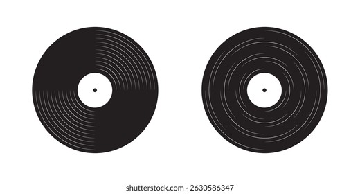 Turntable and vinyl music records Icon set of LP discs and DJ tools for retro club party 1970s 1980s 1990s vibe Vector illustration isolated