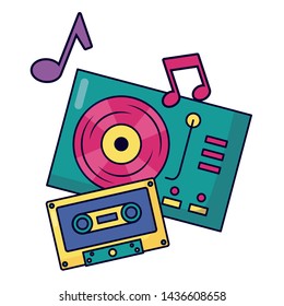 turntable vinyl record vinyl cassette music festival vector illustration