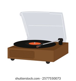 A turntable with a vinyl record, designed in a retro style