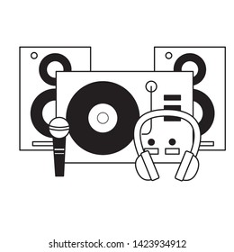 turntable vinyl record microphone headphones speakers music vector illustration