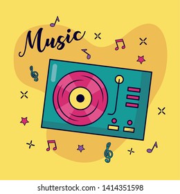 turntable vinyl record music colorful background vector illustration