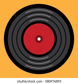 Turntable vinyl record player flat style icon DJ music on orange background