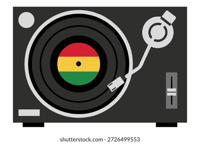 Turntable with vinyl record showing reggae music colors icon flat design vector illustration dj equipment music player