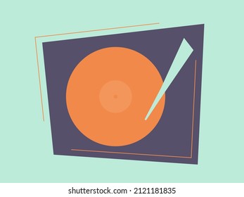 Turntable vinyl records.LP. Сolored background. Music. Audio. Play vinyl. Vintage stereo.Contemporary art. Retro old school style. Vintage musical equipment.Colorful flat isolated vector illustration.