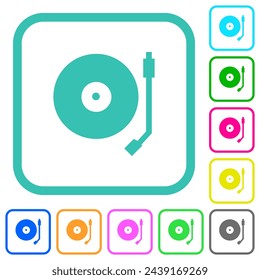 Turntable vivid colored flat icons in curved borders on white background