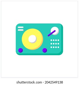 Turntablism flat icon. DJ mixer. Modern electronic sound effects creating equipment. Classical, ethnic and modern music. Music from different countries. 3d vector illustration