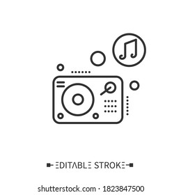 Turntablism line icon. DJ mixer. Modern electronic equipment for creating sound effects. Classical, ethnic and contemporary music. Music from different countries. Isolated editable vector illustration