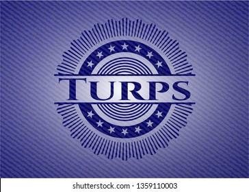 Turps badge with denim background