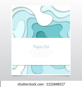 Turquois abstract layout - vector paper cut banner on grey background with place for your information. Lovely texture and blue colors. High quality carving art, certificate, invitation template