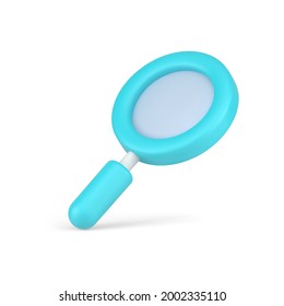 Turquoise 3d magnifier. Volumetric magnifying tool with analytical function for investigations and detective search. Project analytics and workflow business optimization. Vector 3d realistic icon