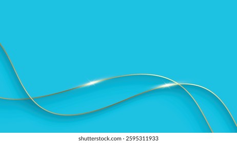 Turquoise Abstract Background with Gold Wave Lines