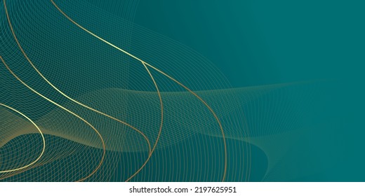 Turquoise abstract background with golden wavy pattern. Art deco ornament vector illustration