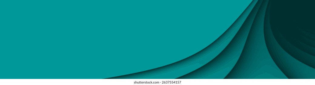 Turquoise abstract banner with 3d wavy texture and gradient shades, dynamic curve shapes. Folds with shadows