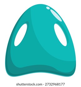 Turquoise abstract blob with two holes resembling eyes and a curved bottom lip, creating a funny, surprised, or curious facial expression