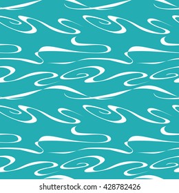Turquoise abstract hand drawn pattern, waves or curls background. Seamless pattern for your wallpapers, fabrics, web page backgrounds, surface designs. Vector illustration.