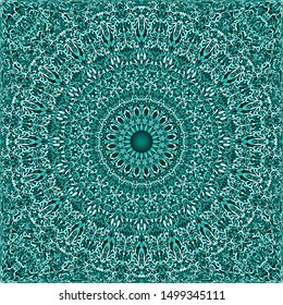 Turquoise abstract seamless floral garden mandala geometry pattern background - symmetrical vector graphic