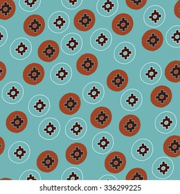Turquoise abstract seamless pattern with round elements. Decorative ethnic ornamental background. Vector hand-drawn pattern. Can be used for textile design, packaging, wallpaper, web page background.