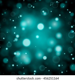 Turquoise abstract shining bokeh lights background. Magic glitter and sparkles. With space for text. Vector illustration.