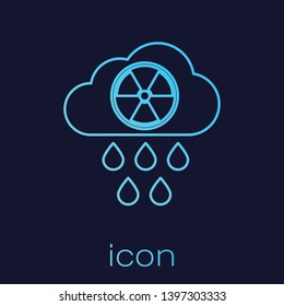 Turquoise Acid rain and radioactive cloud line icon isolated on blue background. Effects of toxic air pollution on the environment. Vector Illustration