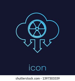 Turquoise Acid rain and radioactive cloud line icon isolated on blue background. Effects of toxic air pollution on the environment. Vector Illustration
