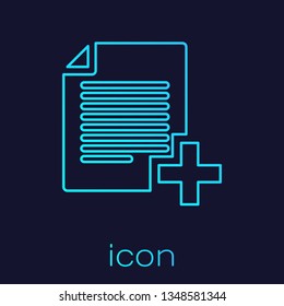 Turquoise Add new file line icon isolated on blue background. Copy document icon. Vector Illustration
