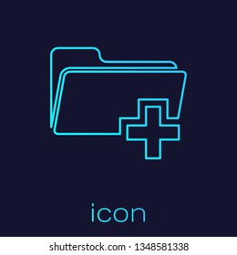 Añadir nueva Icono de línea de carpeta de color turquesa aislado sobre fondo azul. Nuevo signo de archivo de carpeta. Icono Copiar documento. Añadir adjuntar crear carpeta hacer nuevo icono más. Ilustración vectorial