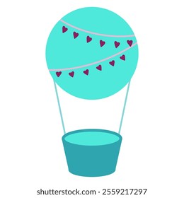 Turquoise air balloon with hearts vector illustration