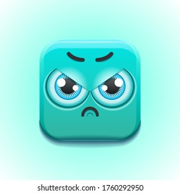 Turquoise Angry Emoticon, Smile Logo Vector Icon Symbol