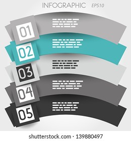 turquoise arc infographic five options in big squares. infographic concept.