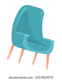 Sillón turquesa en diseño plano. Elegancia silla de tapicería en patas de madera. Ilustración vectorial aislada.