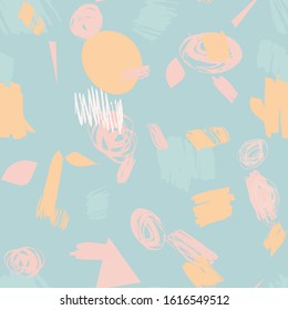 Turquoise background with abstract modern seamless pattern. Natural colorful shapes or blots. Design for wrapping paper, wallpaper, fabric print, backdrop. Vector illustration.