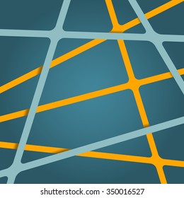 Turquoise background. Crossing turquoise lines. Turquoise streaks background different levels. Turquoise stripes. Abstract turquoise tape background. Ribbons turquoise background 3d.