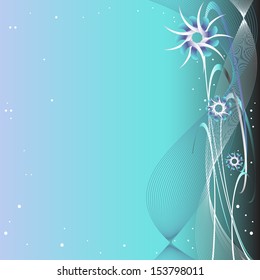 Turquoise background with decorative flowers