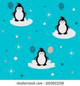 turquoise background and funny penguins with balls