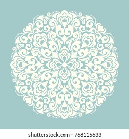 Turquoise background with light mandala pattern. Vector illustration. Ideal for printing on fabric or paper.