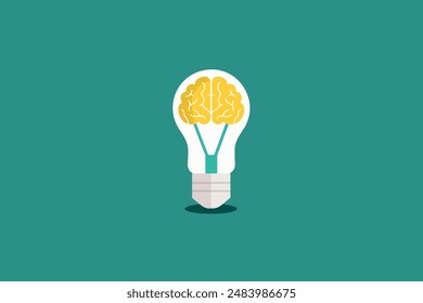 Turquoise background with a lightbulb containing a brain, symbolizing bright ideas