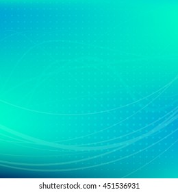 Turquoise background. Soft abstract green-blue background textured by dots with wavy strips. Dark turquoise vector graphic pattern