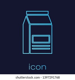 Turquoise Bag of food line icon isolated on blue background. Food for animals. Pet food package. Vector Illustration
